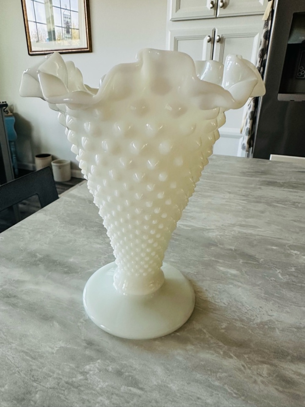 White Hobnail Milk Glass Vase - Unbranded